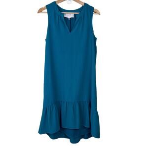 Charles Henry‎ High Low Ruffle Sleeveless Shift Dress Teal Blue Size Small